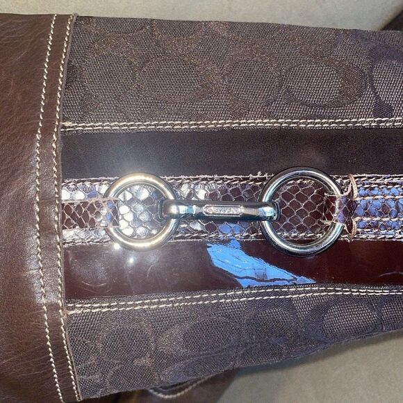 RARE Coach Yvette Tall Leather & Logo Fabric Mixed Media Boots sz 7.5 - Brown - Picture 13 of 13